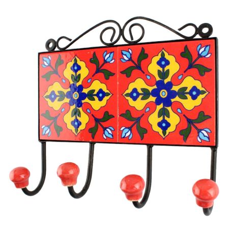 Red Flower Ceramic Tile Wall Hook Online